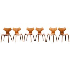 Set of Six Arne Jacobsen Grand Prix Chairs in Teak