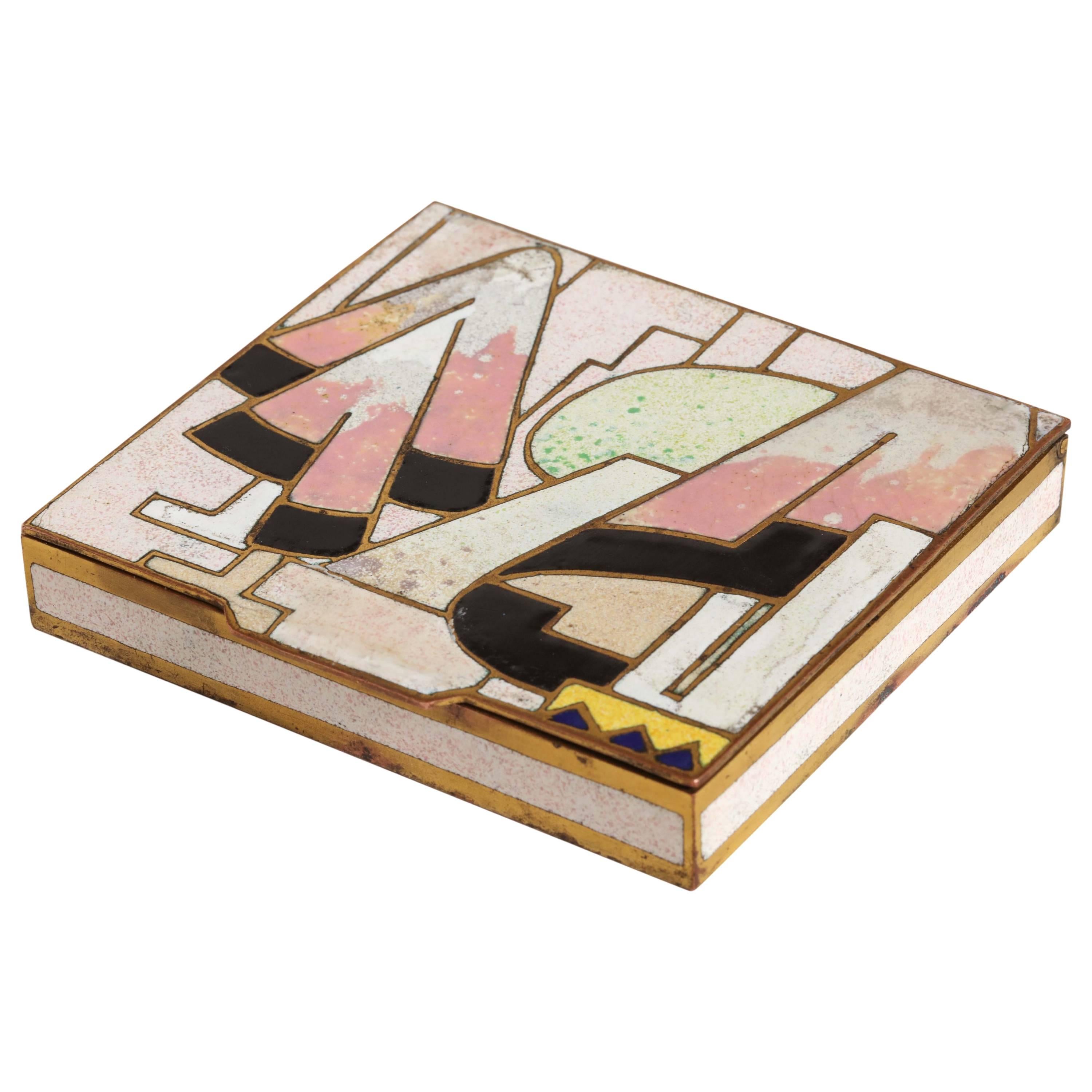 Jean Goulden French Art Deco Champlevé Enamel Copper Box For Sale