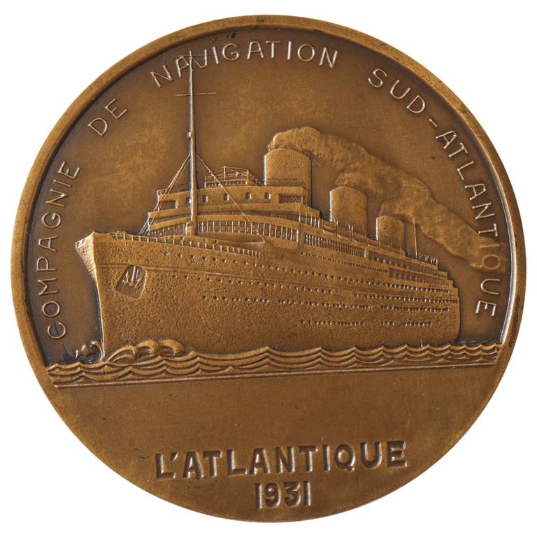 1931年に進水したフランス豪華客船ラトランティーク号の就航記念ブロンズ製メダル French Art Deco Bronze Medal Commemorating the SS L'Atlantique