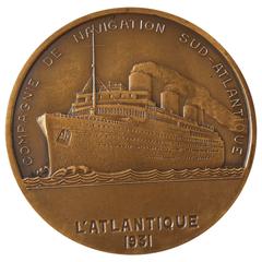 French Art Deco Bronze Medal Commemorating the SS L'Atlantique, 1931