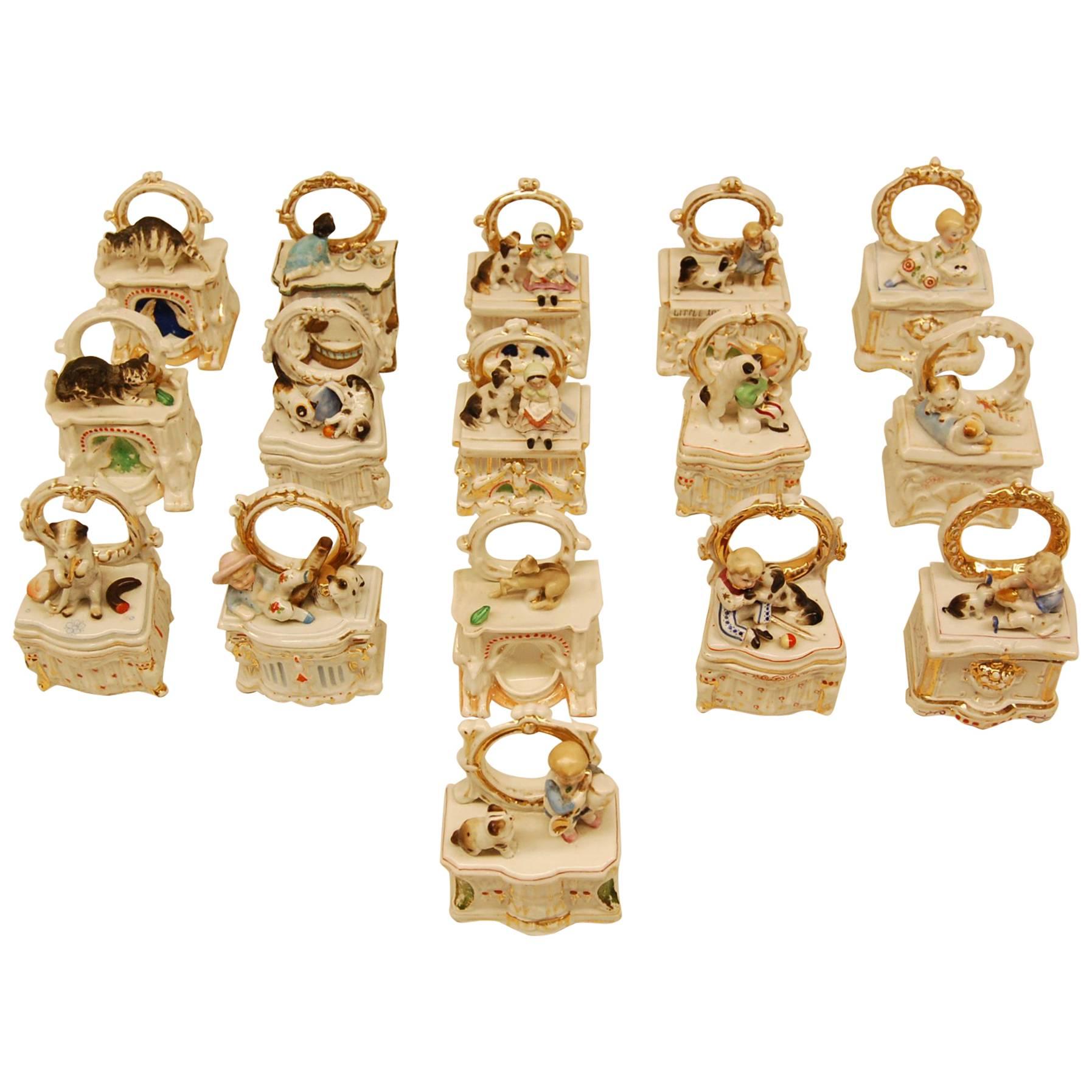 Lot of 16 English 19th Century Staffordshire Trinket or Fairing Box, circa 1870