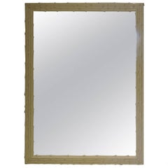 Hollywood Regency Cream White Lacquered Faux Bamboo Wood Mirror