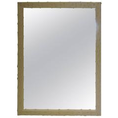 Hollywood Regency Cream White Lacquered Faux Bamboo Wood Mirror 5