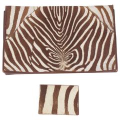 Vintage Mid-Century Zebra Hide Clutch Purse and Wallet