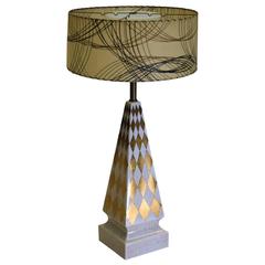 Rare and Large Porcelain 1940s French Table Lamp Hand-Painted in Gold 7