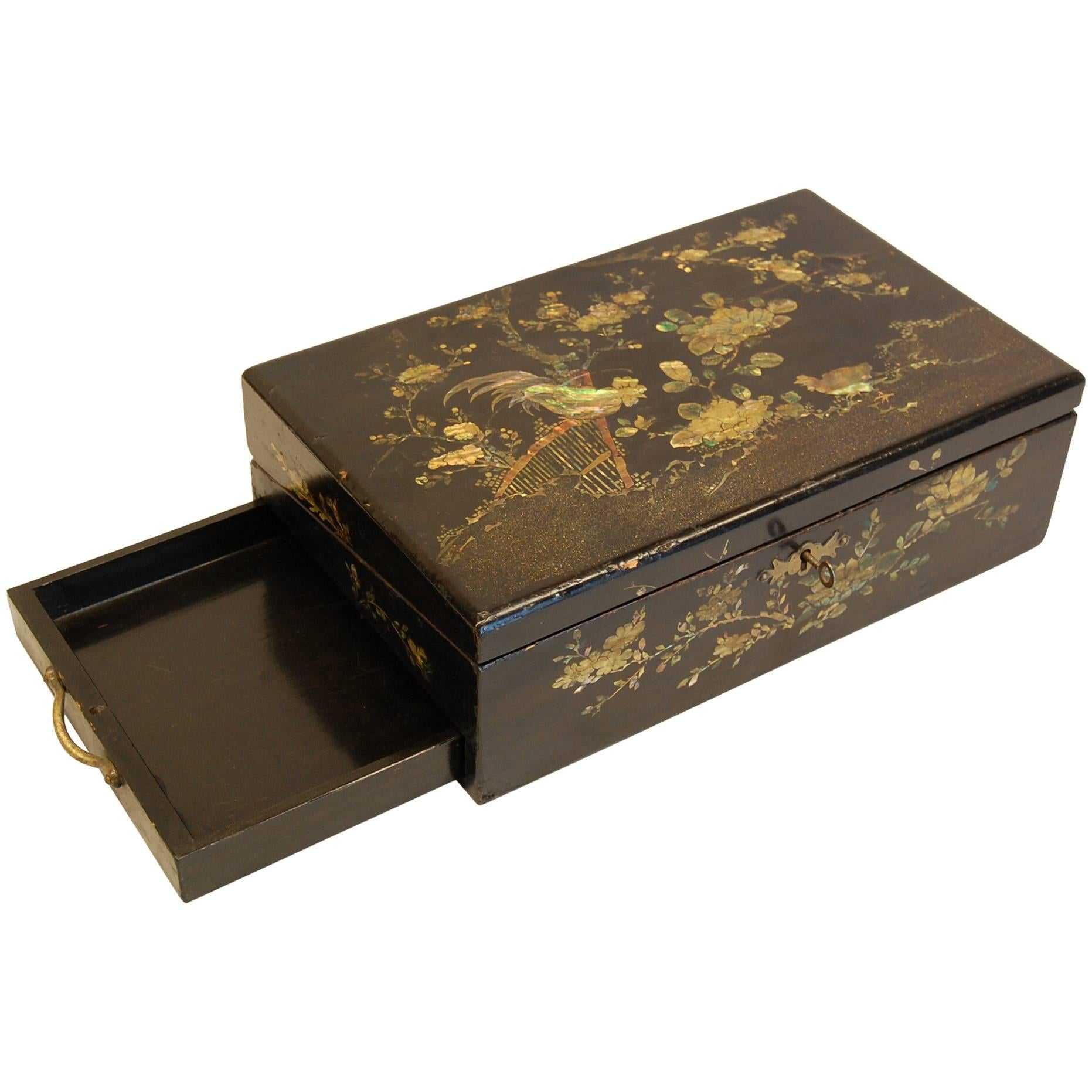19th Century Chinoiserie Decorated Inlaid Writing Box  For Sale