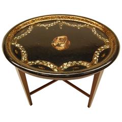 19th Century Victorian Oval Papier Mâché Tray on a Custom Mahogany Base 5