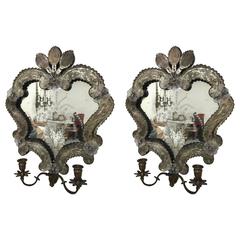 Pair of Venetian Mirrored Sconces