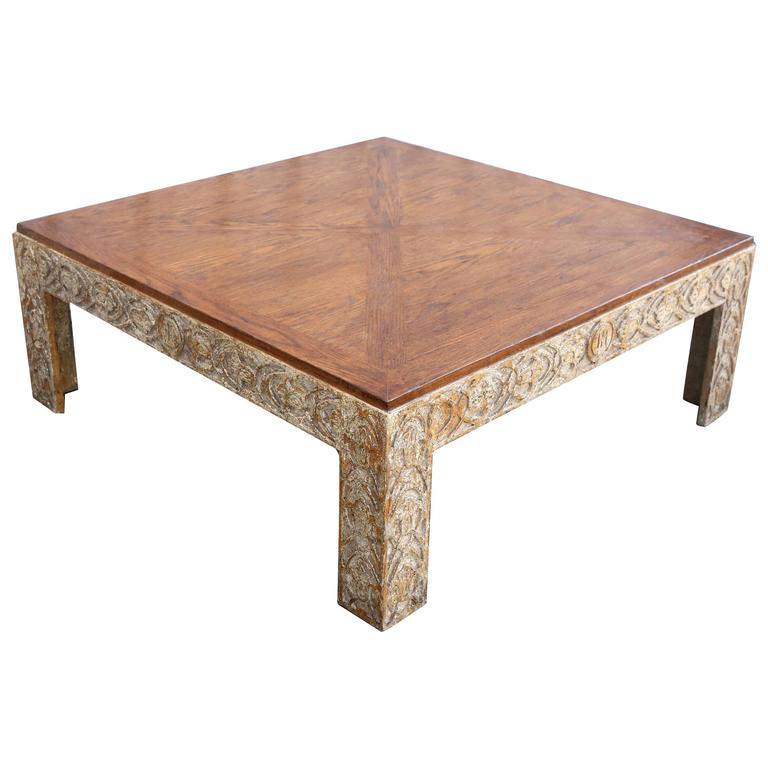 Parquetry Top Painted Square Coffee Table For Sale at 1stdibs