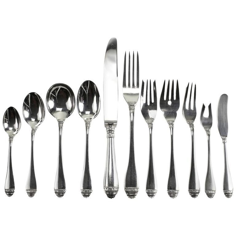 11Piece Sterling Silver Flatware Service for 12 in French Empire by