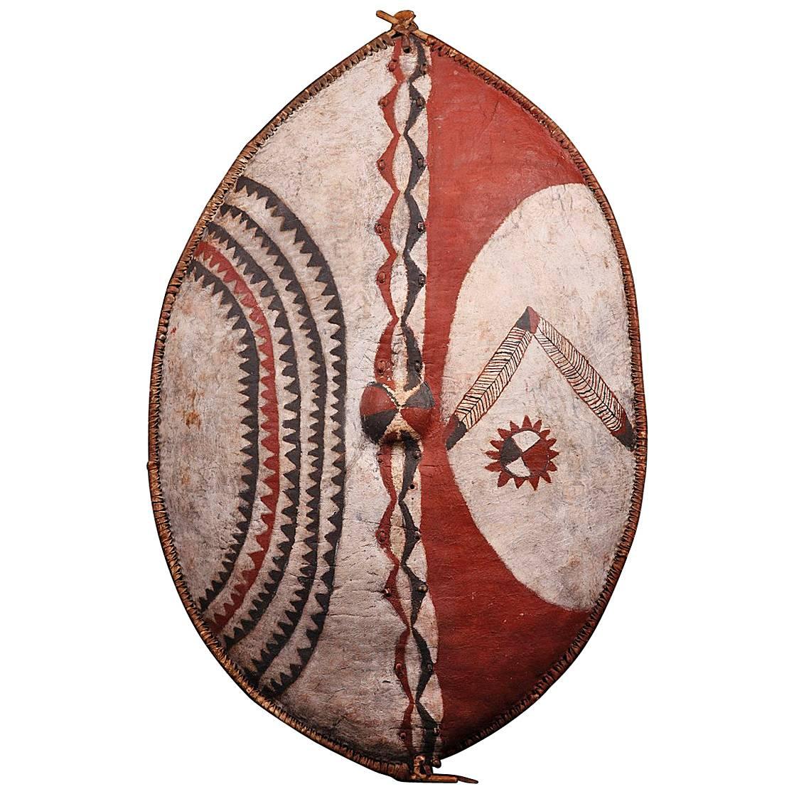 Antique Tribal Maasai Shield with Vibrant Natural Pigment Paint, Africa