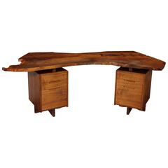 George Nakashima Black Walnut Double Pedestal Desk, Signed and Dated