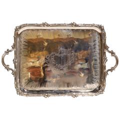 19th Century French Silver Plated Louis XV "Christofle" Tray with Engravings 4