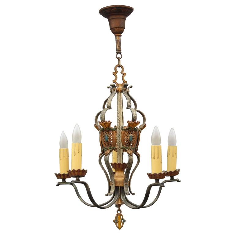 1920s Spanish Revival Polychrome Chandelier At 1stdibs 1920s Spanish Revival Polychrome Chandelier For