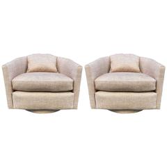 Pair Milo Baughman Swivel Lounge Chairs