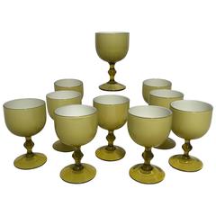 Retro Ten Carlo Moretti Italian Cased Glass Wine Goblets, Amber and White