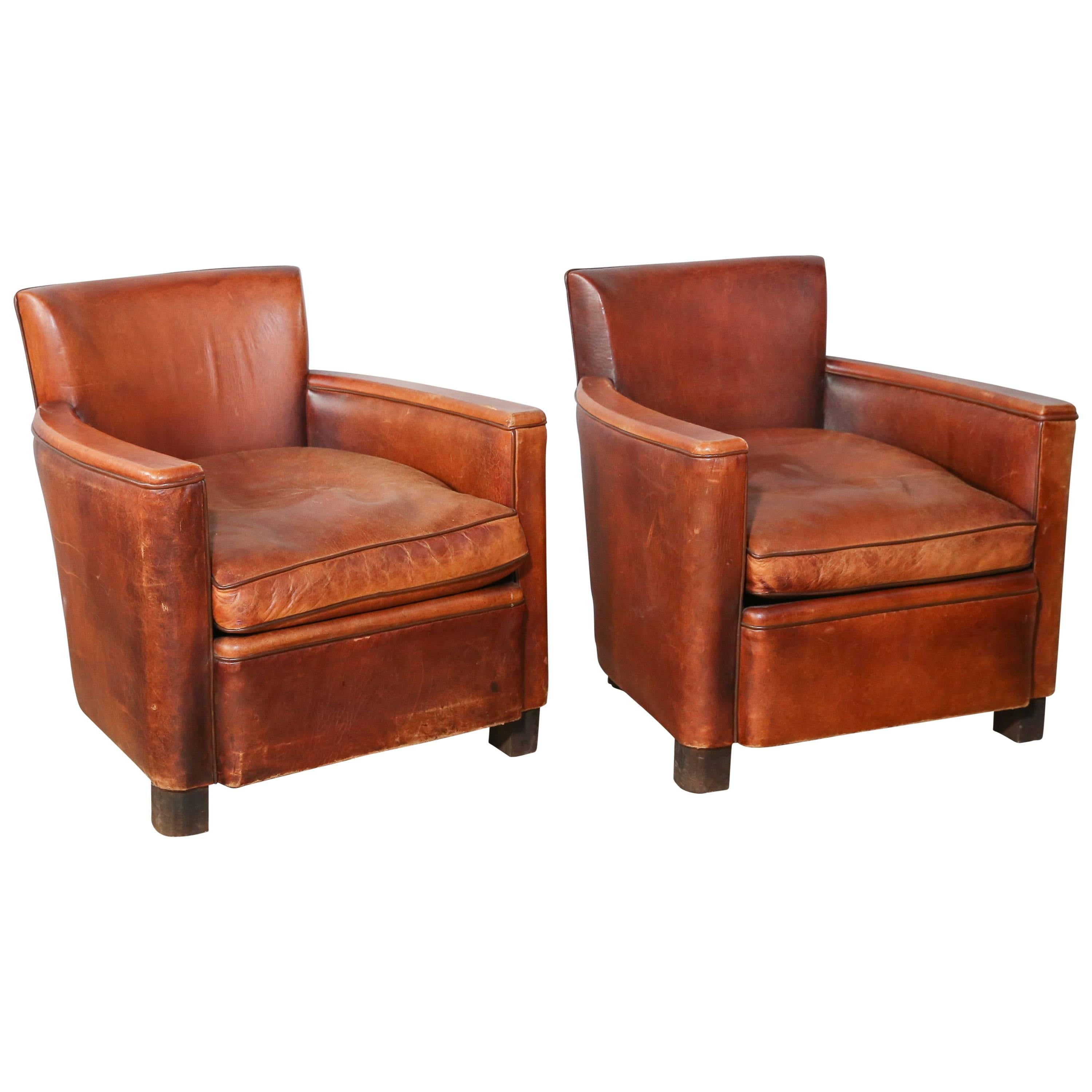 Pair of Vintage Leather Club Chairs