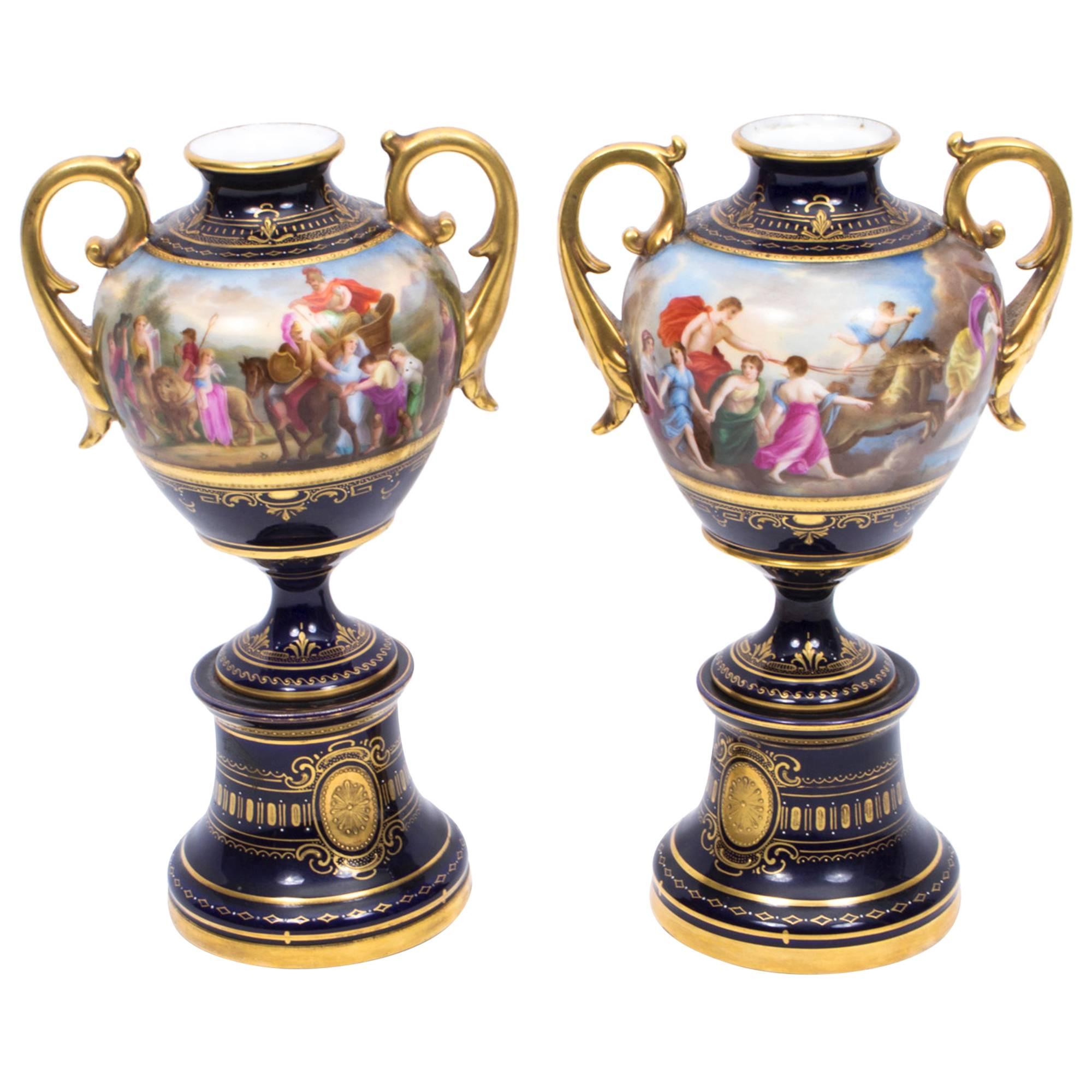 Antique Pair of Vienna Porcelain Urns Signed J.Lohner, circa 1900