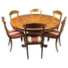 Vintage Burr Walnut Marquetry Table and Six Chairs 5