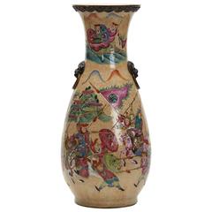 Large Antique Chinese Famille Rose Craquel Glaze Vase, 19th Century