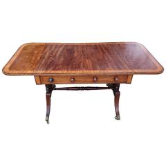 Exeptional Quality Fiddleback Mahogany Regency Sofa Table with Satinwood Banding