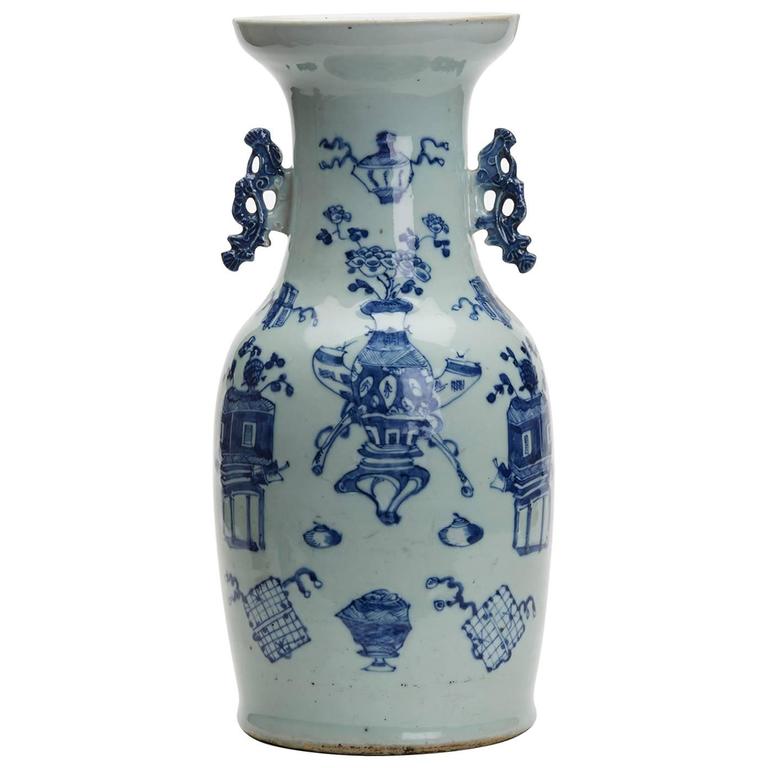 Large Antique Chinese Celadon Blue And White Vase 19th Century For Large Antique Chinese Celadon Blue And White Vase 19th Century For