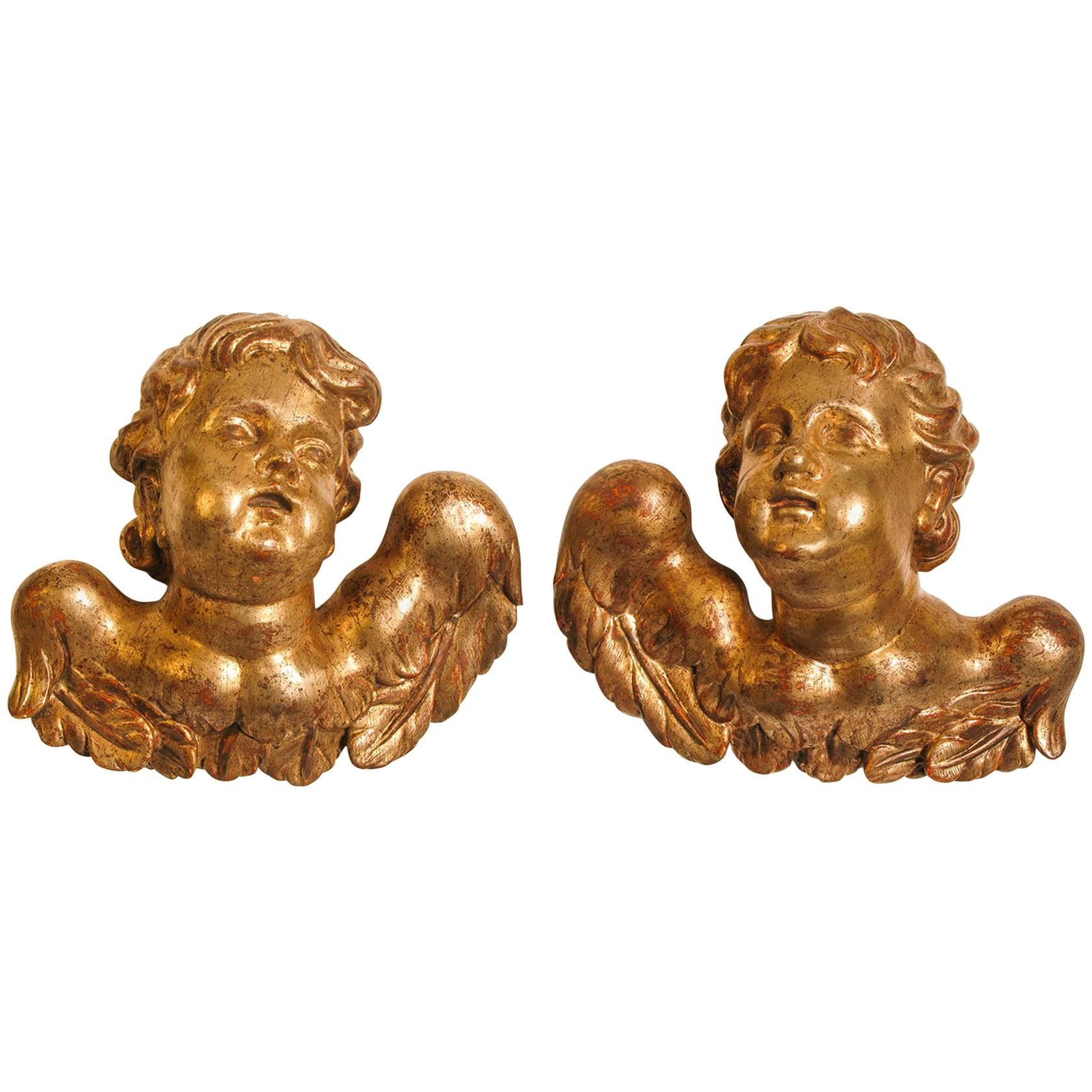 Carved and Gilded Wood Angels Sculptures from Venise