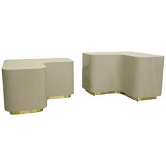 Pair of Tiered Coffee Side Tables with Brass Plinth Bases