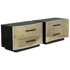 Unique Pair of Gold Leafed Detailed Two-Drawer Side Cabinets