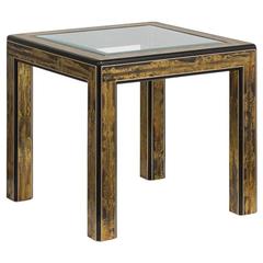 Mastercraft Acid Etched Brass and Ebonized Side Table, 1970s