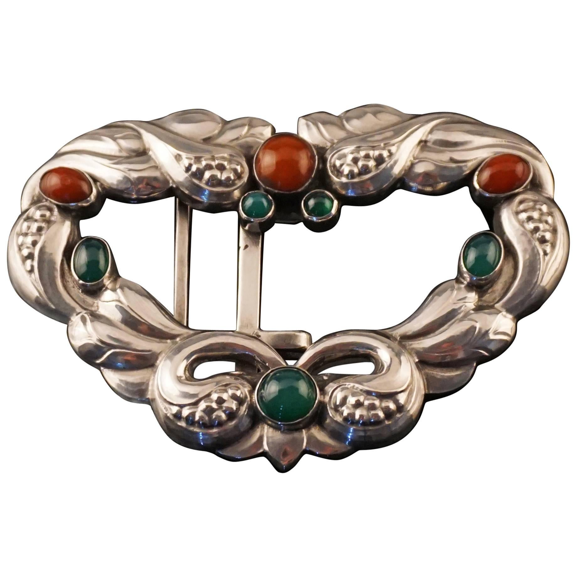 Early Georg Jensen Silver Belt Buckle, Copenhagen, Denmark, 1909-1914