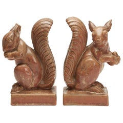 Antique Pair Doulton Lambeth Art Pottery Squirrel Bookends Florrie Jones, Circa 1915