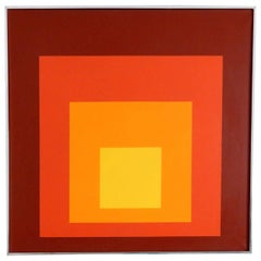 Vintage 1975 Hard Edge Square Oil Painting on Canvas, in the Manner of Josef Albers