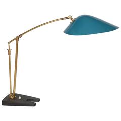 Artiiculated Architectural 1950s Italian Table Lamp Brass and Painted Metal 4