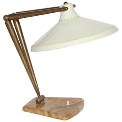 Articulated Sculptural 1950s, Italian Table Lamp Brass Marble Painted Metal 1