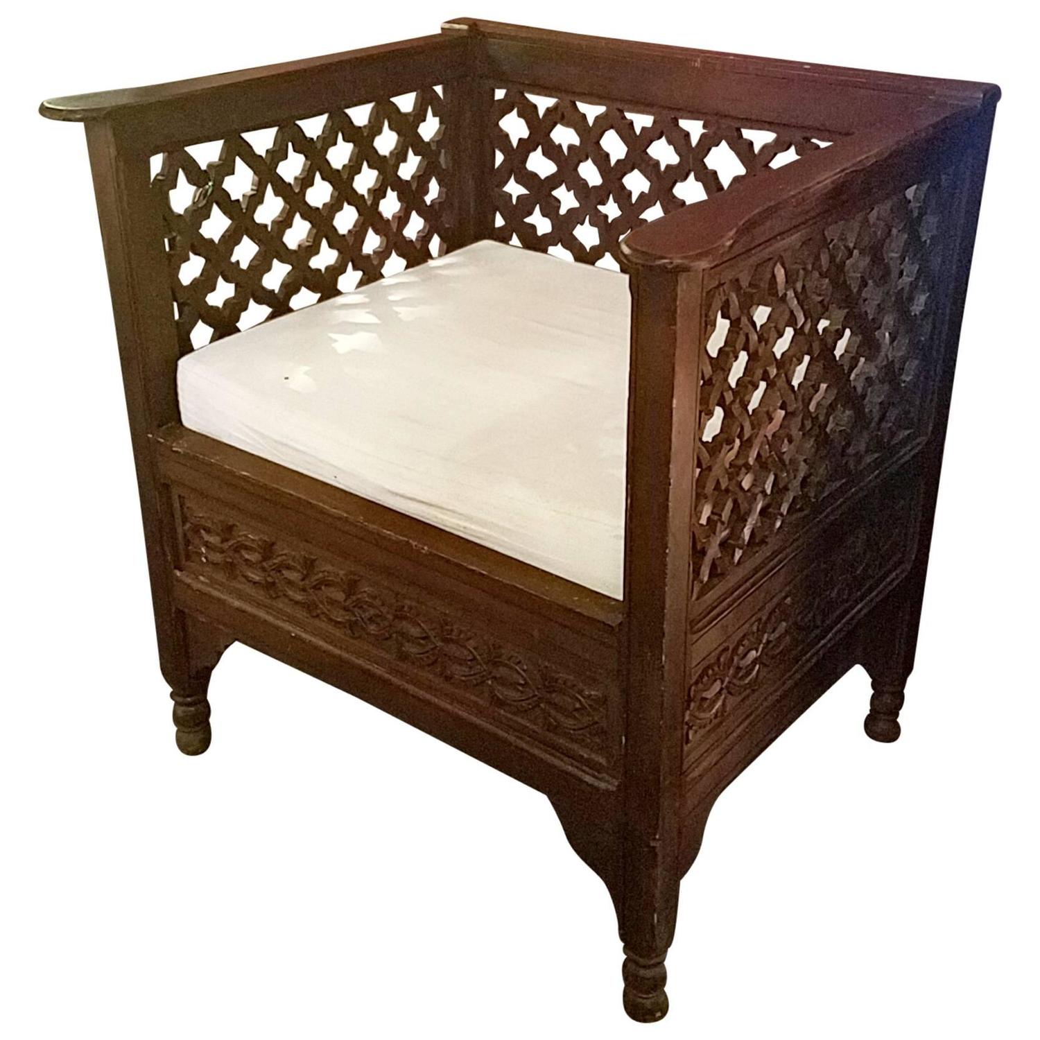 Moroccan Musharrabia Wooden Chair For Sale at 1stdibs