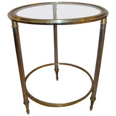 Hollywood Regency Style Bronze Bamboo Bouilliotte Glass Top End Or Side Table 