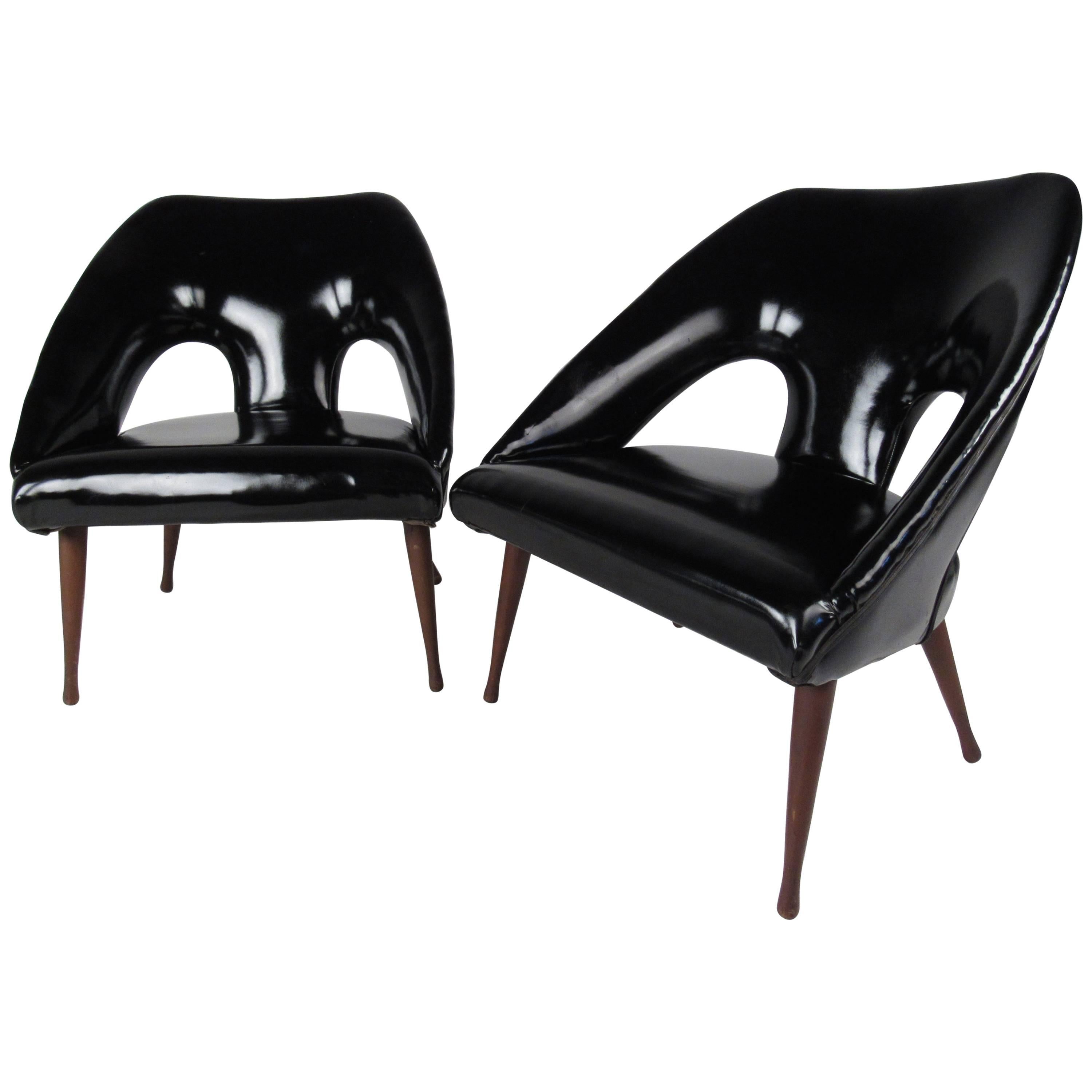 Pair of Vintage Modern Glossy Black Vinyl Lounge Chairs at 1stDibs