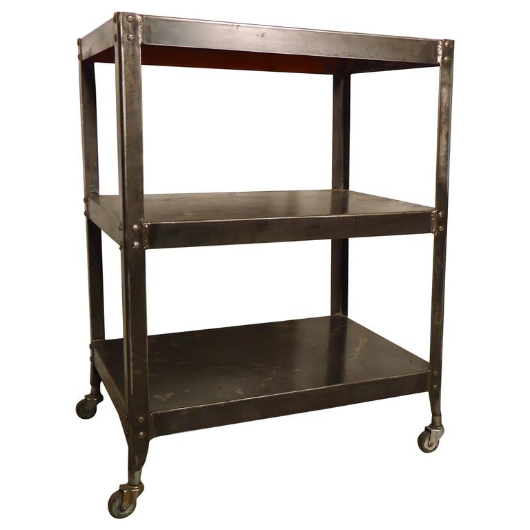 Vintage Industrial ThreeTier Factory Rolling Cart For Sale at 1stdibs