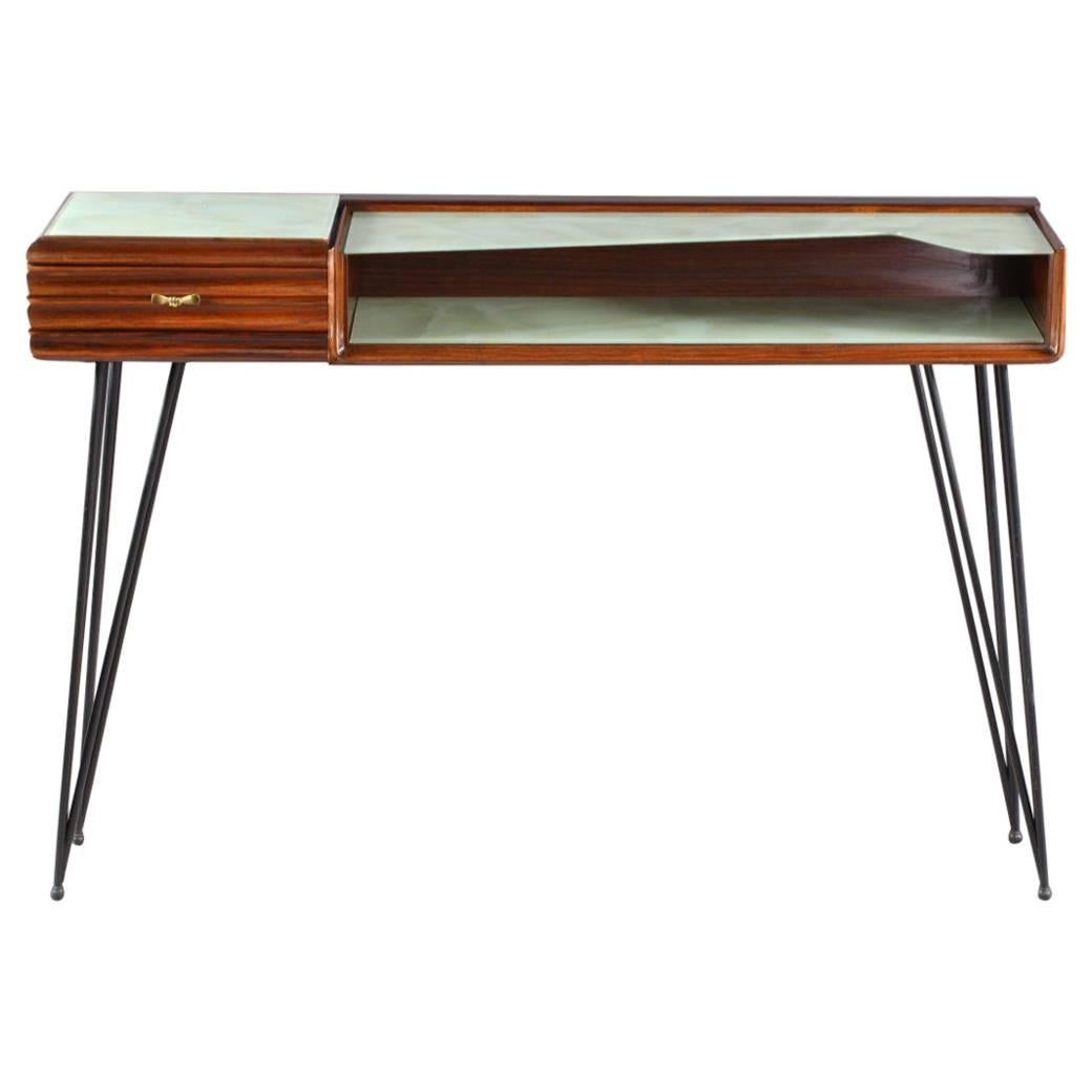 Charming Italian 1950 dark walnut Console Table