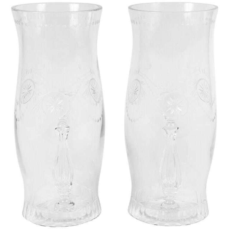 Pair of Cut Crystal Hurricanes with Candlesticks