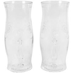 Pair of Cut Crystal Hurricanes with Candlesticks