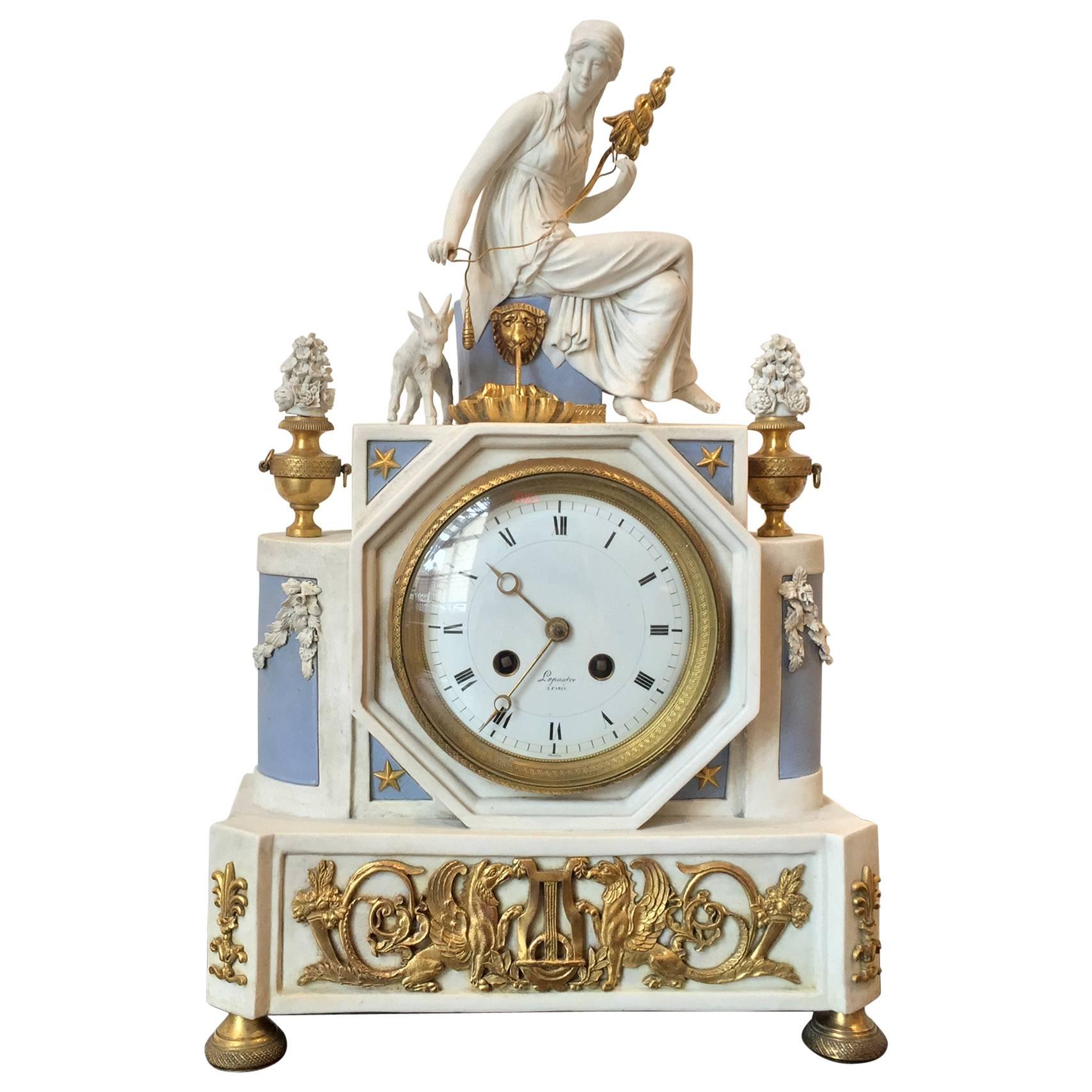 Louis XVI Period Porcelain and Gilt Bronze Clock For Sale