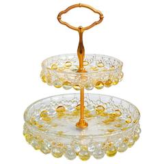 Walther Glass Tiered Bubble Glass Cake Stand with gilt stem, circa 1960s