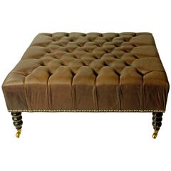 English Tufted Leather Ottoman 3