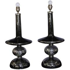 Pair of Table Lamps in Silver Mirrored Glass, circa 1960 9