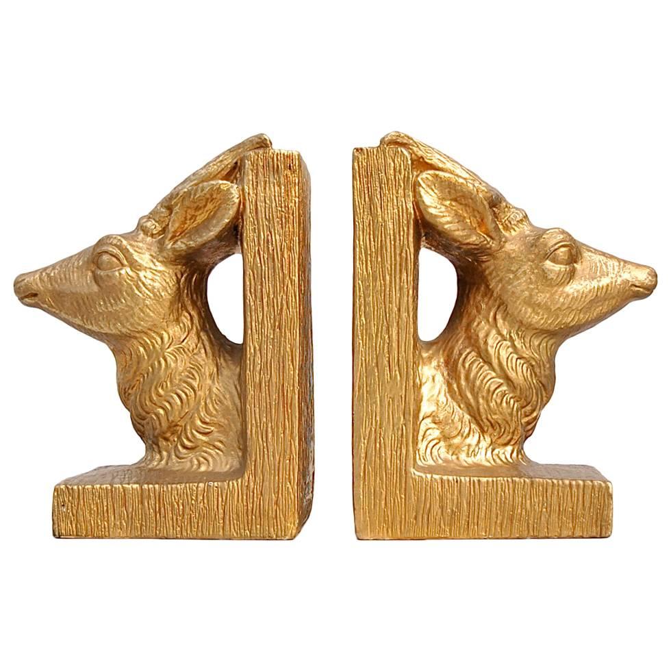 Hollywood Regency Stag Head Bookends by Merlini, circa 1950s