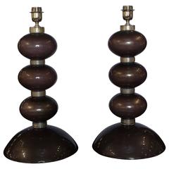 Pair of Table Lamps in Bronzed Murano Glass 3