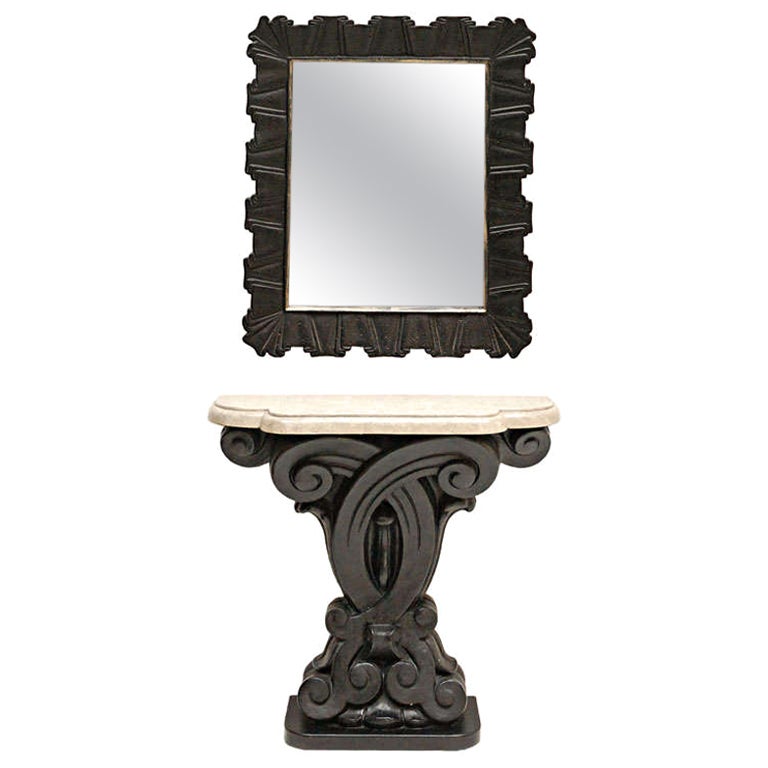 Cast Plaster Console and Mirror by Francis Elkins For Sale
