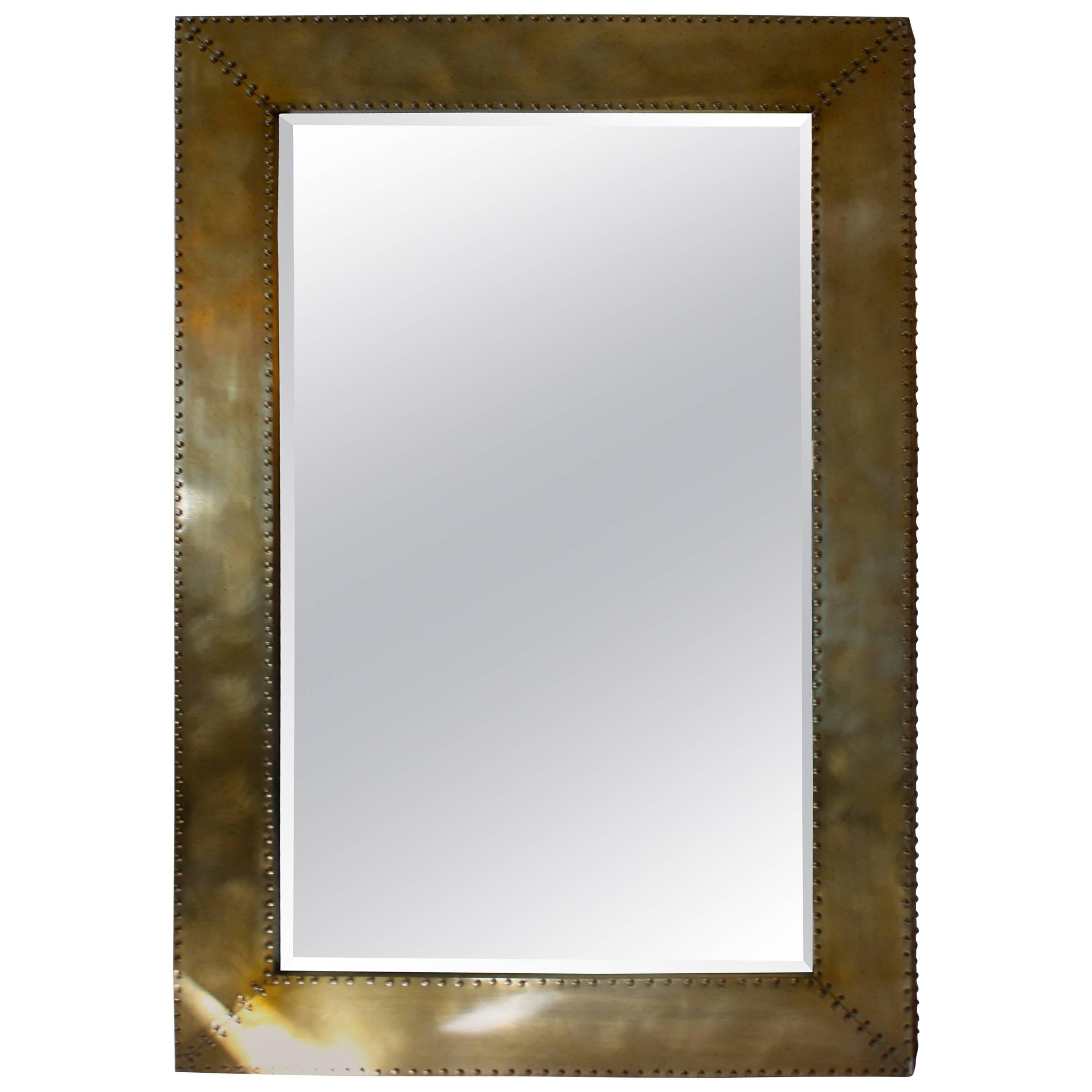 Large Burnished Brass Floor Mirror For Sale